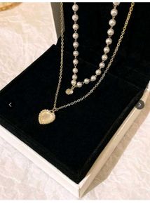 New gold plated Layered Pearl &amp; Heart Pendant Neck