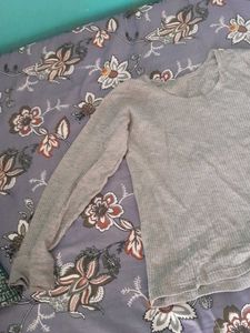 Grey Ribbed Long Sleeve Top