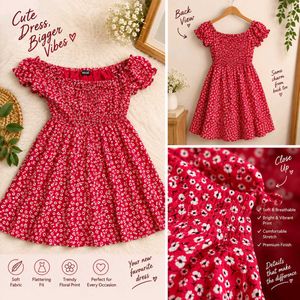 Red floral mini dress with a cute, feminine fit.