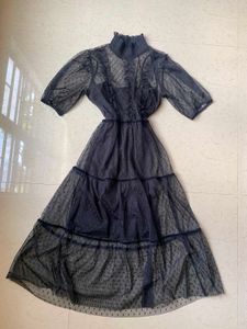 H&M Sheer Black Polka Dot Tiered Dress