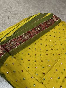 Yellow Embroidered Bandhani Saree