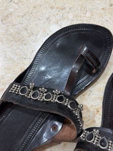 Black Leather Kolhapuri Style Sandals