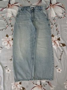 bershka dirt tinted baggy wide leg barrel jeans