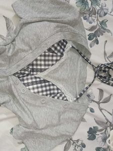 Cute Grey Pyjama Set with Checkered Top