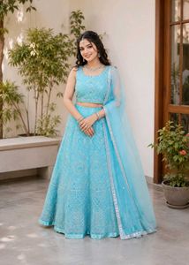 🩵 Grand Blue Netted Lehenga Choli Set