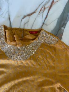 Elegant Mustard Kurta with Embellished Neckline