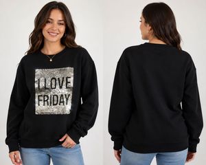 Black “I Love Friday” Sequin Sweatshirt