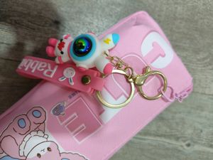 Double Chain Pencil Pouch With Keychain