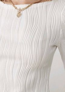 White Textured Long Sleeve Top