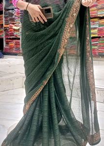 Elegant Green Saree with Golden Border