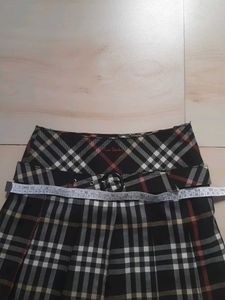 Plaid Pleated Skirt with Belt