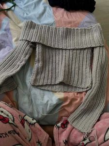 Grey Off-Shoulder Crochet Top