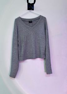 Cozy Gray V-Neck Knit top
