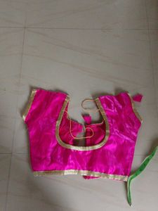 Vibrant Pink Silk Blouse with Gold Trim no hooks,