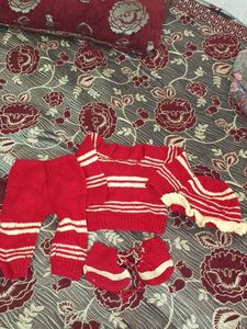 Red & White Knitted Baby Set
