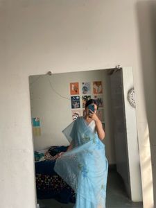 Beautiful Blue Organza Saree