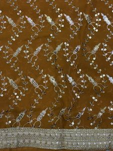 Brown Sequin Saree with attached blouse Piece
