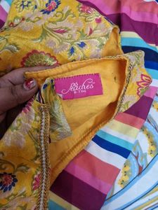 Vibrant Pink &amp; Yellow Ethnic plazo with crop top S