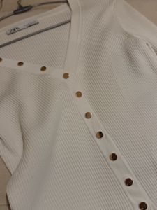 ZARA White Ribbed Cropped Top