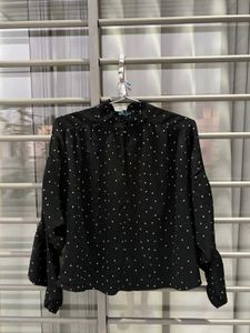 Chic Black Polka Dot Long Sleeve Top