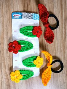 Handmade Crochet Hair Clips & Scrunchies Set