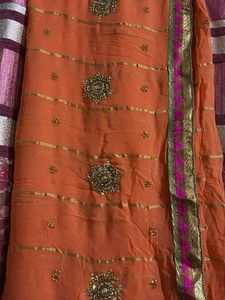 Elegant Orange Saree with Gold Border