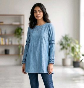 Stylish denim Blue Cotton Kurta