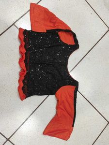 Orange & Black Blouse with circular skirt wit