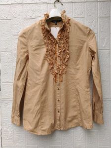 New with tag Korean Ribbed Ruffle Button-Up Shirt