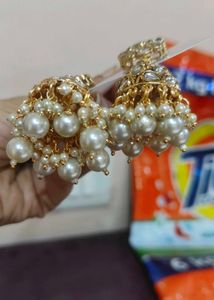 Exquisite Pearl &amp; Stone Jhumka Earrings