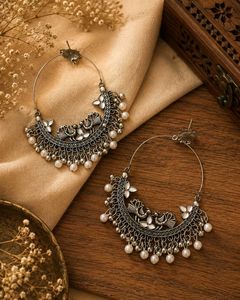 Boho Oxidised Jhumka Earrings Set
