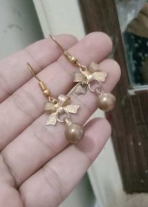Gold Bow & Pearl Drop Earrings