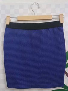 (700)Blue Mini Skirt with Textured Detail