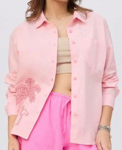 Pink oversized Flamingo embroidered Shirt