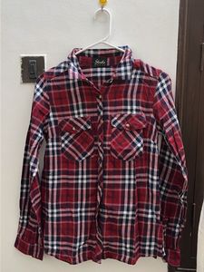 Red Plaid Button-Up Shirt