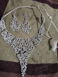 Silver Diamond PartyWear Necklace Set