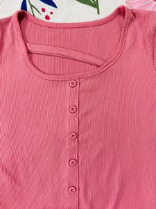 Pink Ribbed Cutout Long Sleeve Top