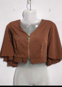 Stylish Brown Bell Sleeve Crop Top