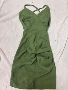 Olive Green Backless Tie-Up Dress