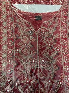 Beautiful Red Embroidered short frock Kurta