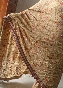 pure Georgette yellowish golden Saree