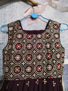 Embroidered Ethnic dress with plain palazzo nd bea