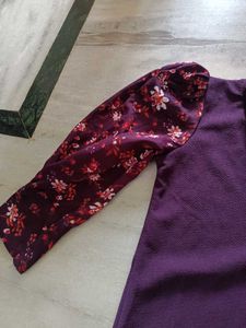 Purple Puff Sleeve Floral Dress