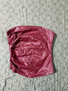 Chic Ruched Faux Leather Tube Top