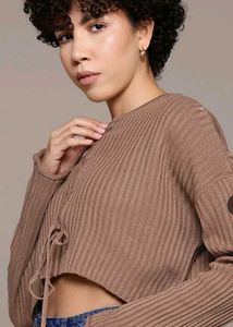ROADSTERS Ribbed Lace-Up Crop Sweater