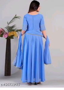 Elegant Blue Embroidered Kurta Set 3pc M