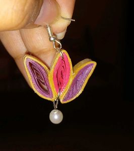 Quilled Flower Pearl Dangle Earrings