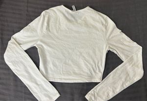 White H&amp;M Basic Cropped Tee