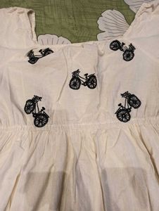 White Dress with Bike Embroidery