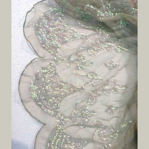 Vintage Flowy Champagne Beige Sequin Blouse